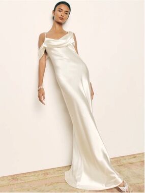 Reformation Cream One-Shoulder 100% Silk Dress